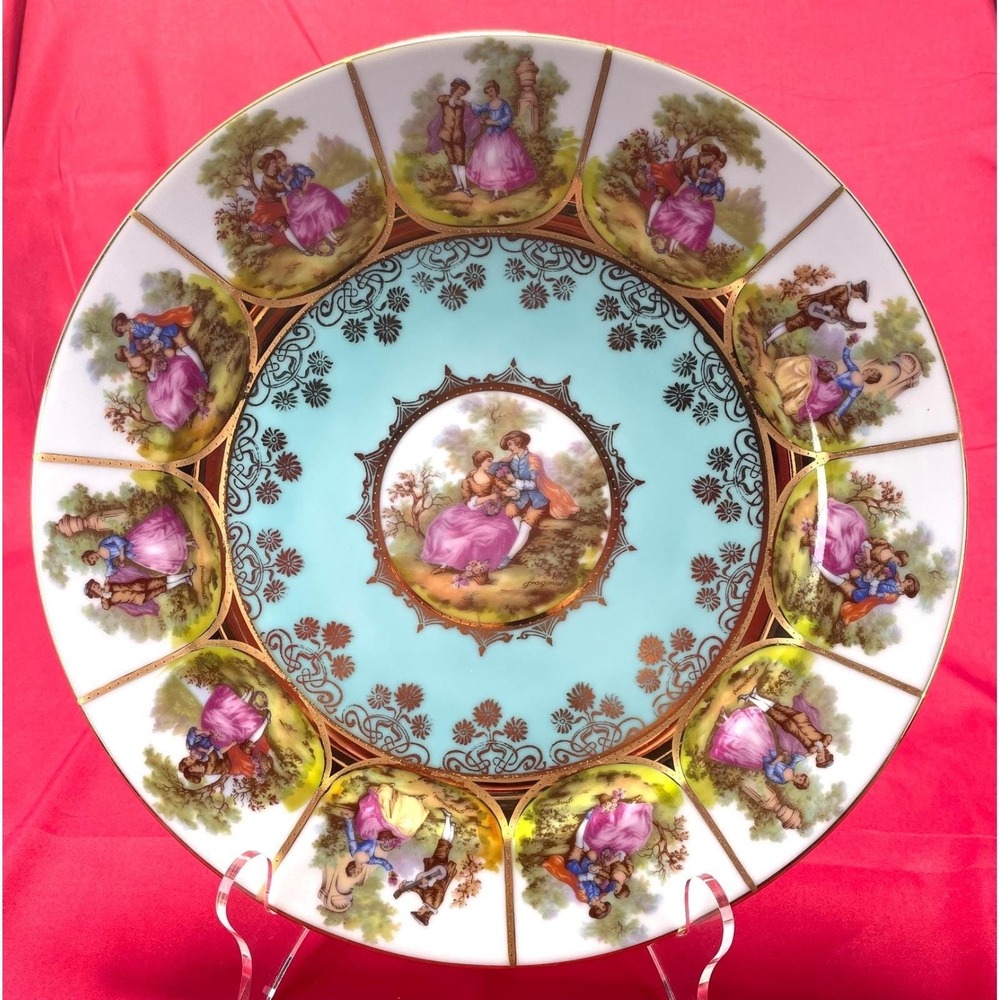 Fragonard Scene Bavaria OTCO Dinner Plate 12 1/2" Gold Gilt Scenic Porcelain